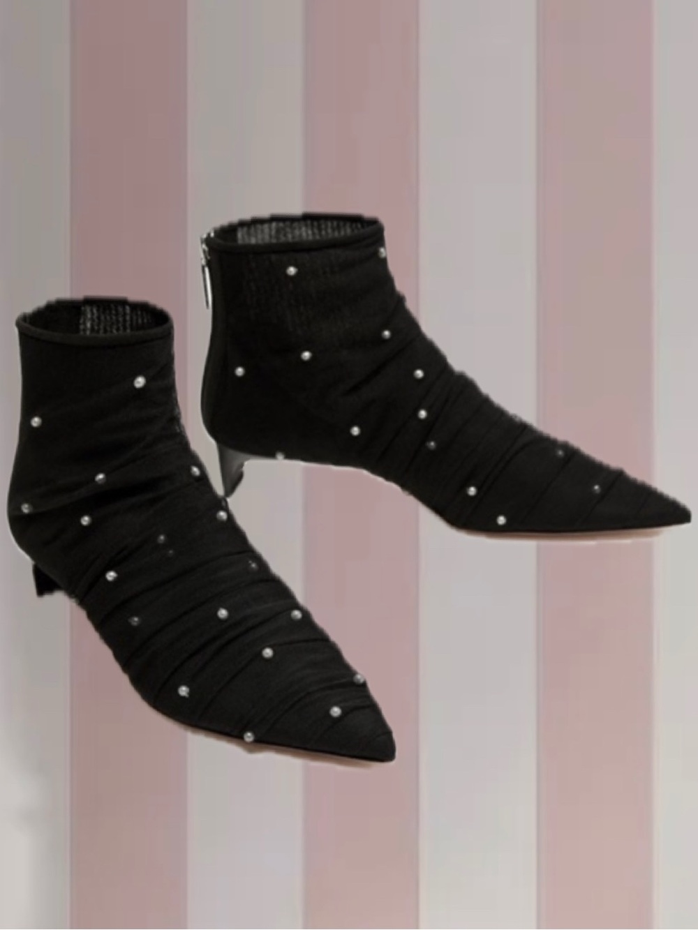 Zara Mesh Pearl Pointed Kitten Heels